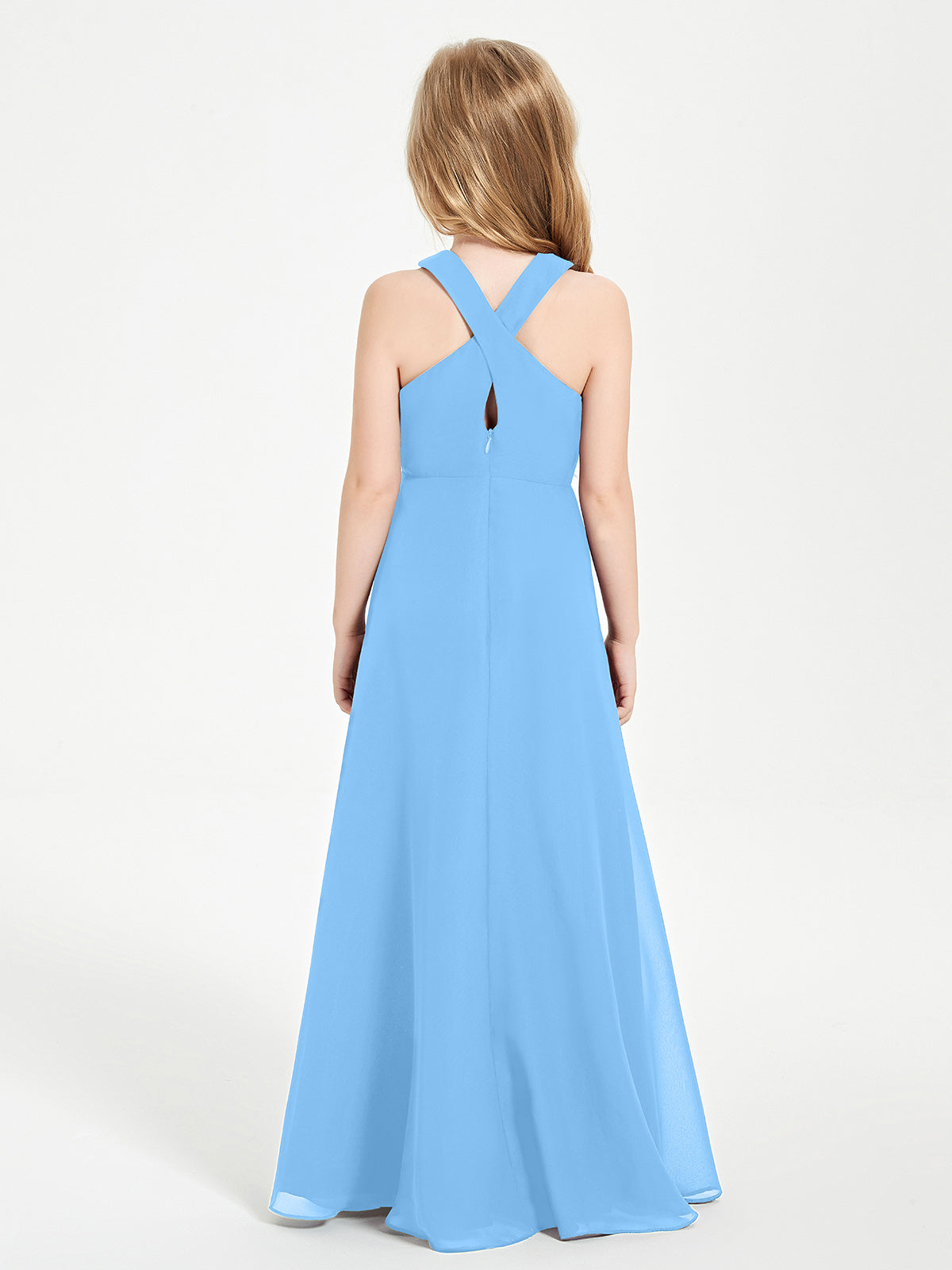 Grecian Neckline Long Dresses for Junior Bridesmaids Blue